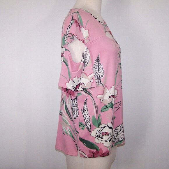 BonWorth Shirt Top LP Cutout Floral Stretch Flowy Short Cold Shoulder Sleeve - Picture 6 of 9